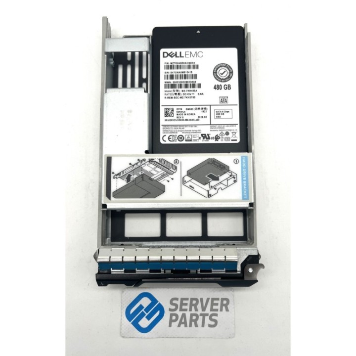 Dell 480GB SSD SATA 6G SFF 3KVC5 2.5" vagga till 3.5"