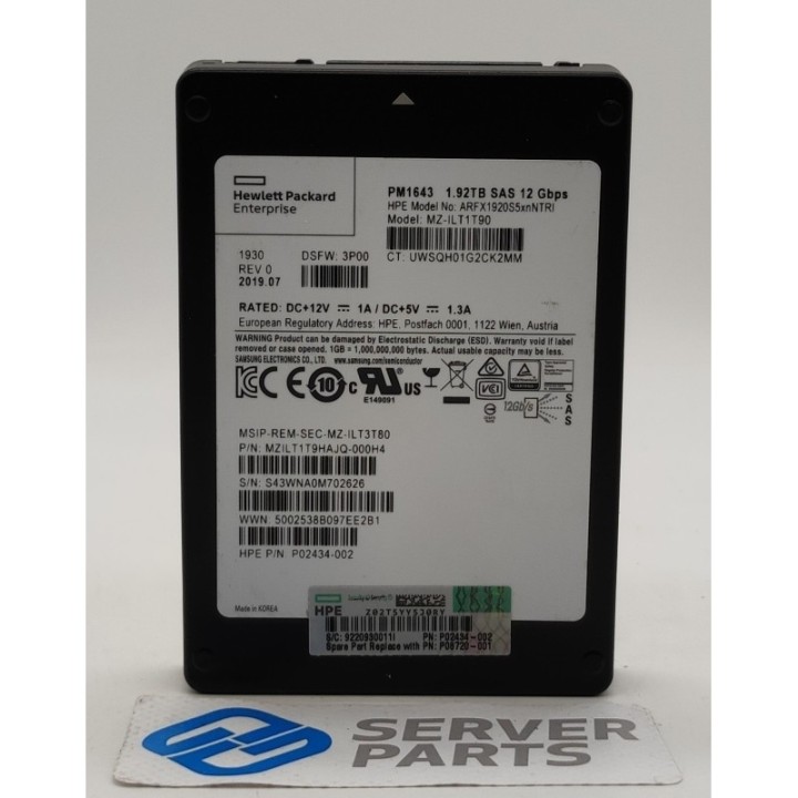 HPE 1.92TB SAS 12G SSD P02434-002 utan vagga