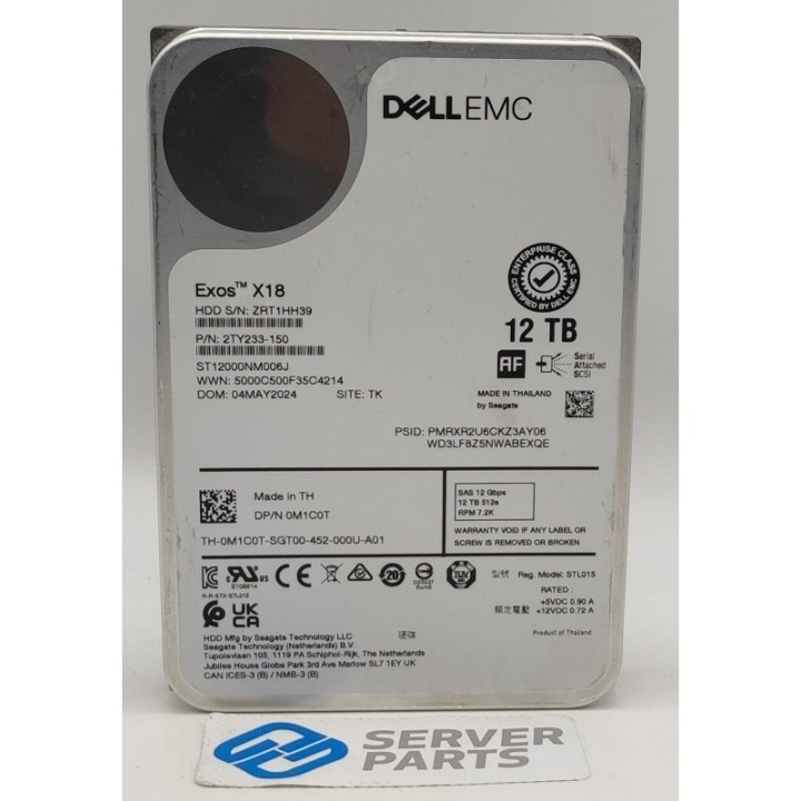 Dell EMC 12TB 7.2K SAS 12G 3.5" M1C0T utan vagga