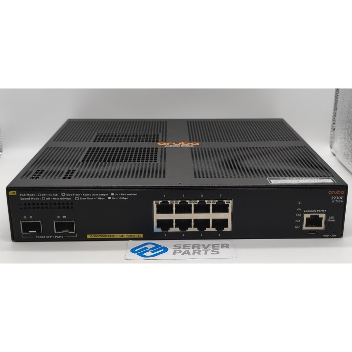 HP Aruba 2930F 8-portar GbE PoE+ Switch JL258A med AC-adapter
