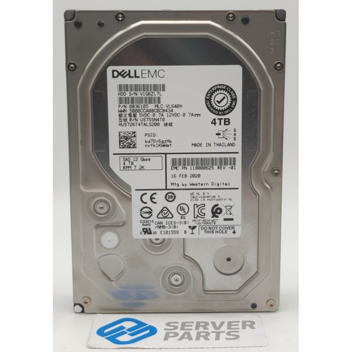 Dell EMC 4TB 7.2K SAS 12G 3.5" 118000625-01 utan vagga