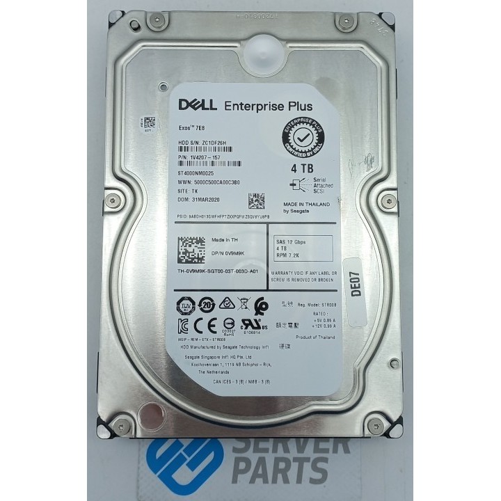 Dell 4TB 7.2K SAS 12G 3.5" V9M9K utan vagga