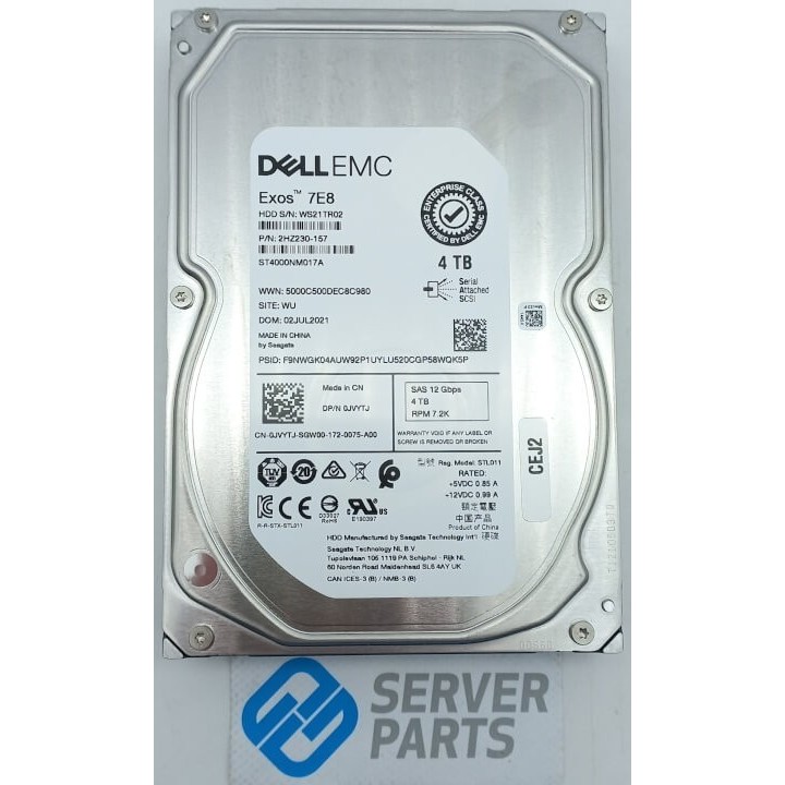 Dell EMC 4TB 7.2K SAS 12G 3.5" JVYTJ utan vagga