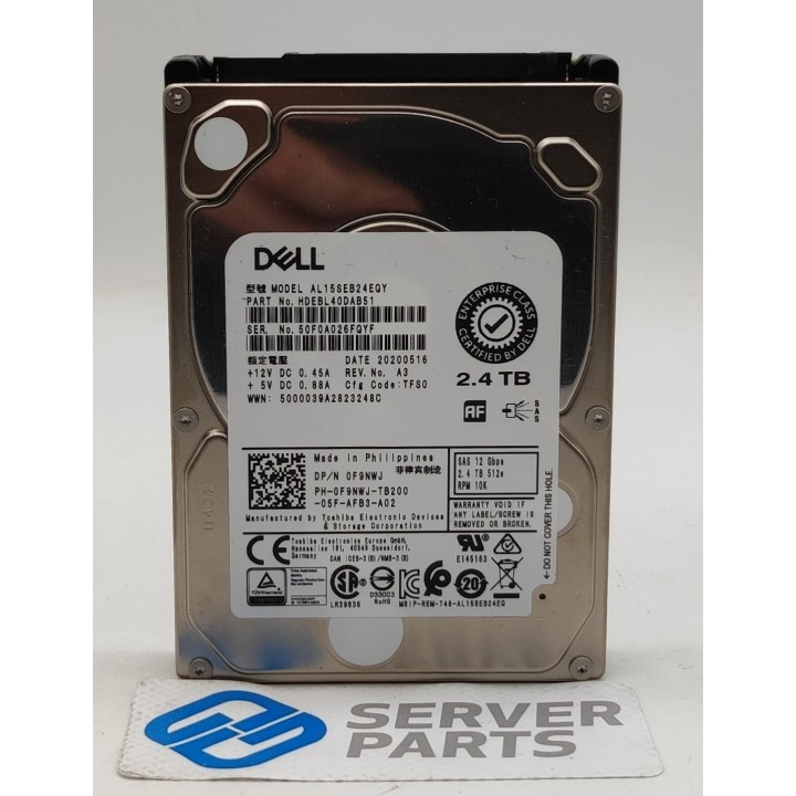 Dell 2.4TB 10K SAS 12G 2.5" F9NWJ utan vagga