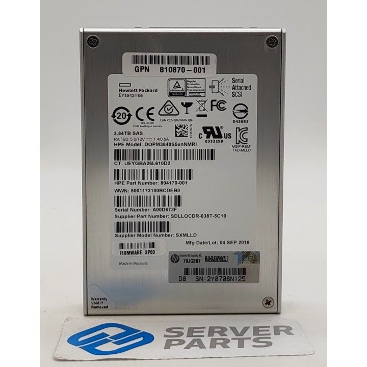 HPE 3.84TB SSD SAS 6G 2.5" 804170-001 utan vagga