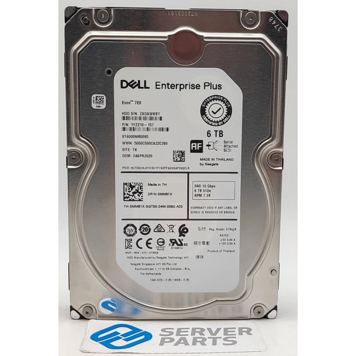 Dell 6TB 7.2K SAS 12G 3.5" MM81X utan vagga