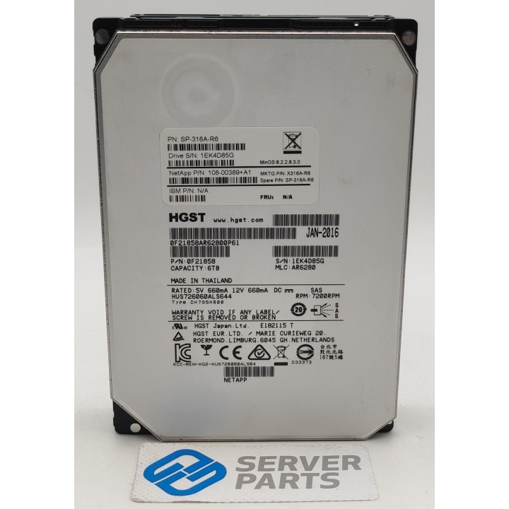 HGST 6TB 7.2K SAS 12G 3.5" [512 Byte] HUS726060ALS644