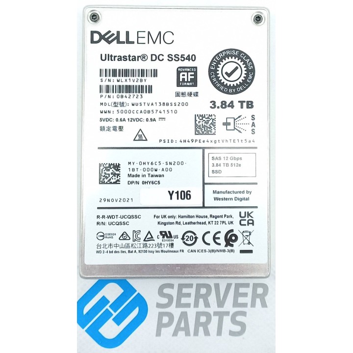 Dell 3.84TB SSD SAS 12G 2.5" HY6C5 utan vagga