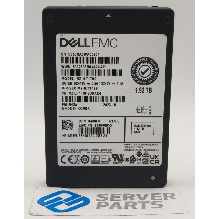 Dell 1.92TB SAS 12G SSD 498F8 utan vagga
