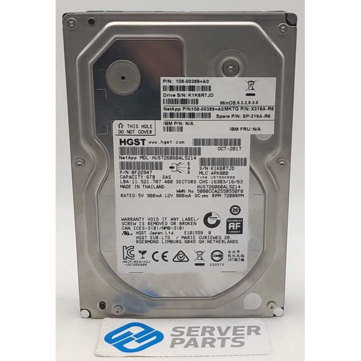 HGST 6TB 7.2K SAS 12G 3.5" [512 Byte] HUS726060AL5214