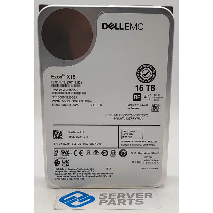 Dell 16TB 7.2K SAS 12G 512e 3.5" 41DXR utan vagga