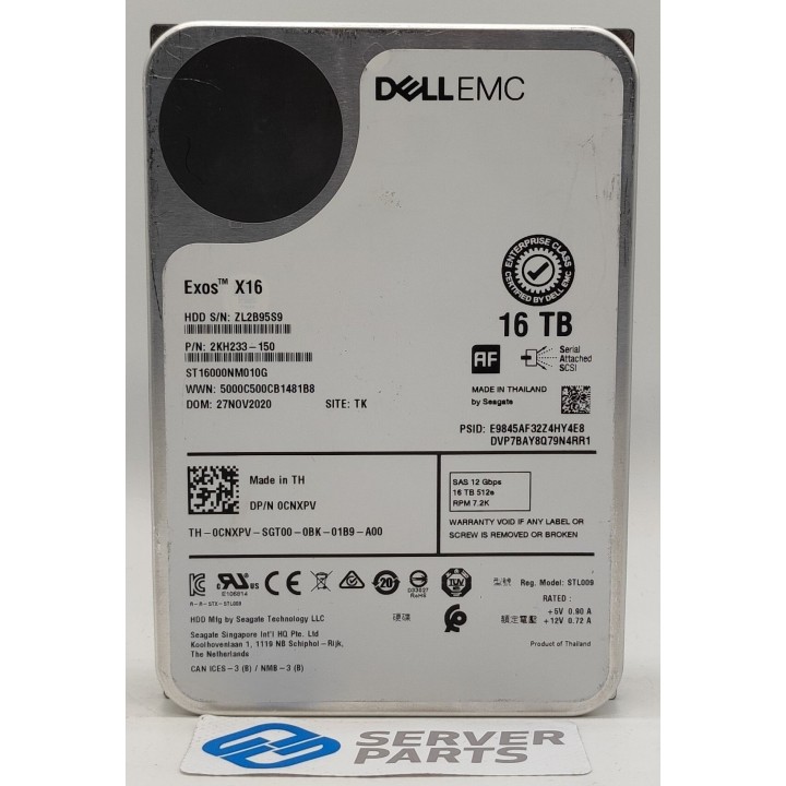 Dell 16TB 7.2K SAS 12G 512e 3.5" CNXPV utan vagga