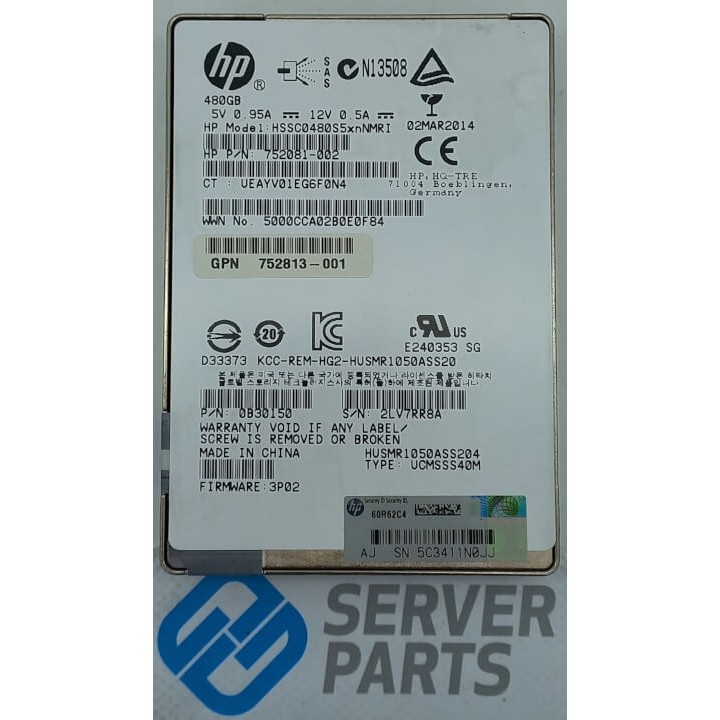 HP 480GB SSD SAS 6G 2.5" 752081-002 utan vagga
