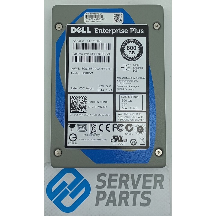 Dell 800GB SSD SAS 6G 2.5" V6JNY utan vagga