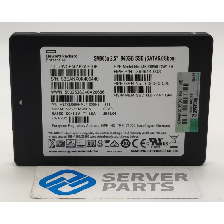 HP 960GB SSD SATA 6G 2.5" 872520-001 utan vagga