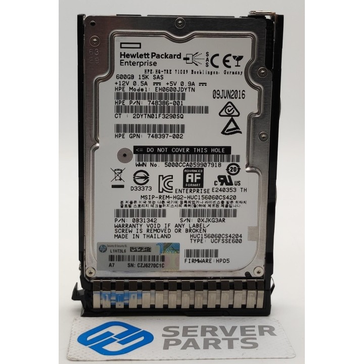 HP 600GB 15K SAS 12G SFF Gen9 748435-001