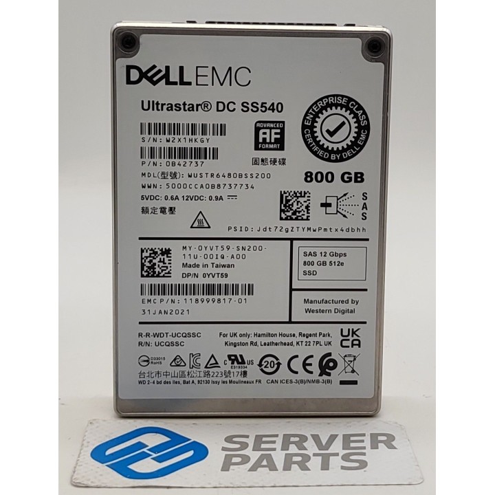 Dell 800GB SSD SAS 12G 2.5" YVT59 utan vagga