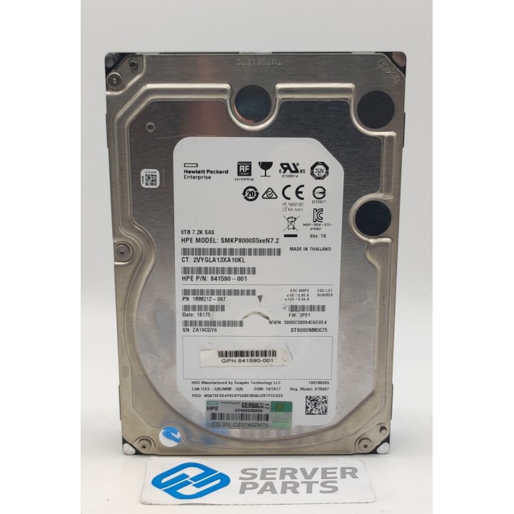 HP 8TB 7.2K SAS 12G 3.5" 841590-001 utan vagga