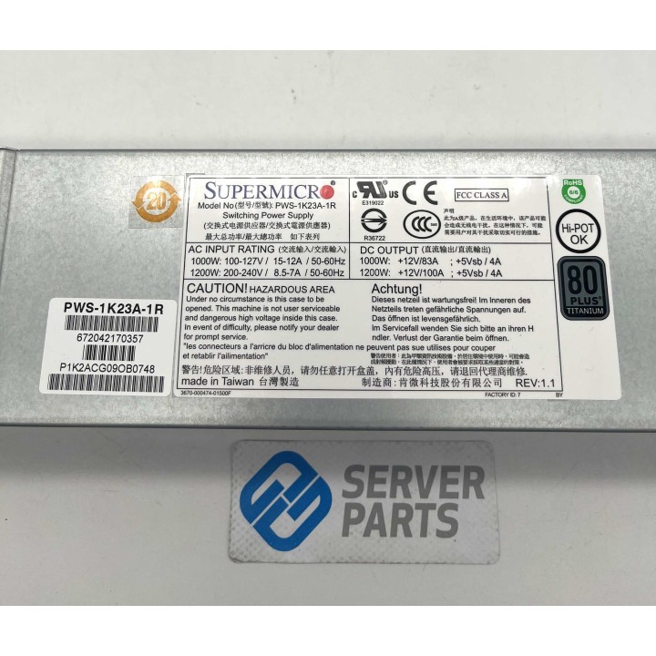 Supermicro 1U Hot-Plug PSU 1200 80 Plus Titanium PWS-1K23A-1R