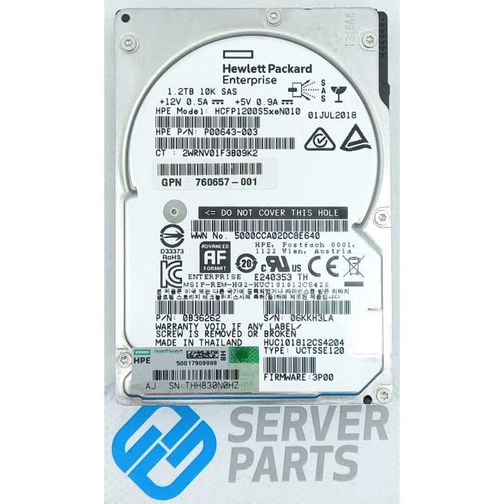 HPE 1.2TB 10K SAS 12G 2.5" P00643-003 utan vagga