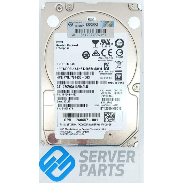 HPE 1.2TB 10K SAS 12G 2.5" 791436-003 utan vagga