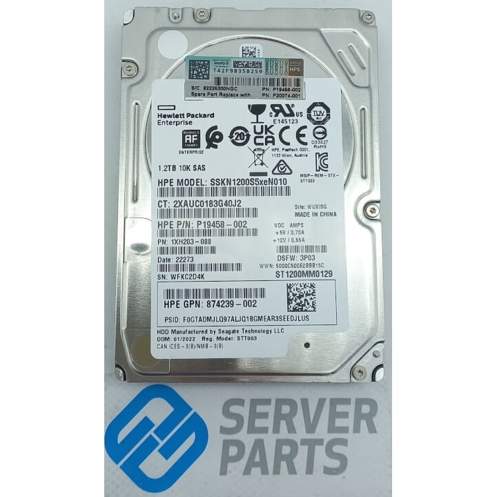 HPE 1.2TB 10K SAS 12G 2.5" P19458-002 utan vagga