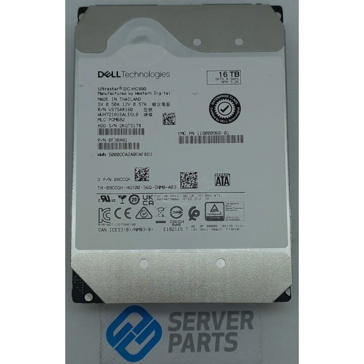 Dell 16TB 7.2K SATA 6G 3.5" 512e 8CCGH utan vagga