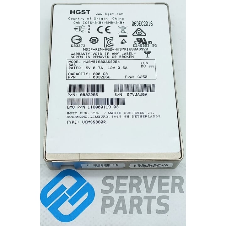 Dell EMC 800GB SSD SAS 12G 2.5" 118000119-03 utan vagga