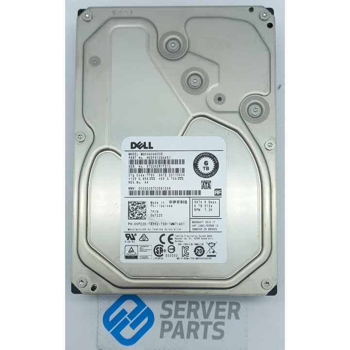 Dell 6TB 7.2K SATA 6G 3.5" KP22D utan vagga