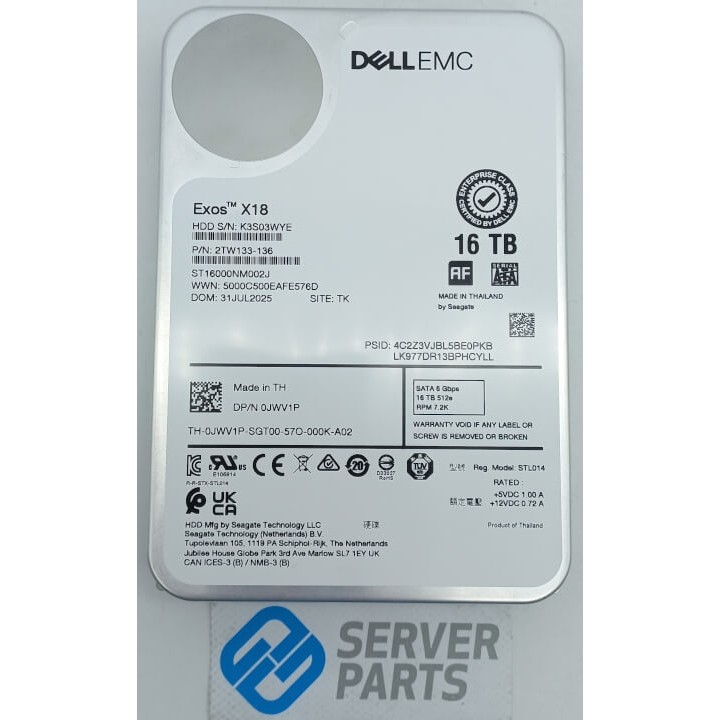 Dell 16TB 7.2K SATA 6G 512e 3.5" JWV1P  utan vagga