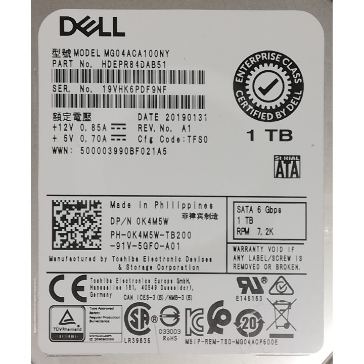 Dell 1TB 7.2K SATA 6G LFF Gen13 K4M5W