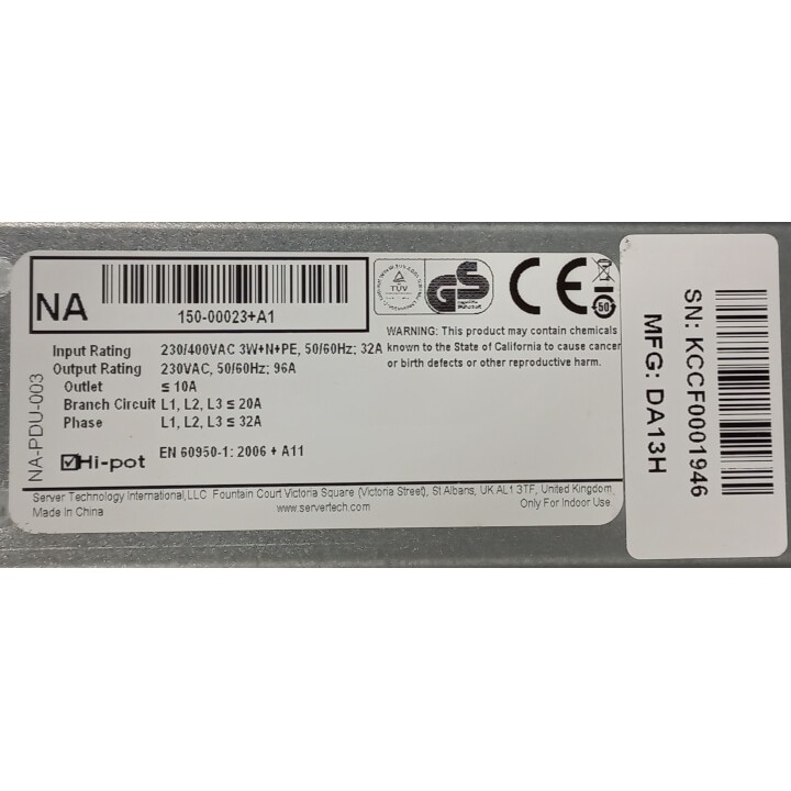 NetApp PDU 3-fas 32A 24 C13 uttag NA-PDU-003 150-00023+A1
