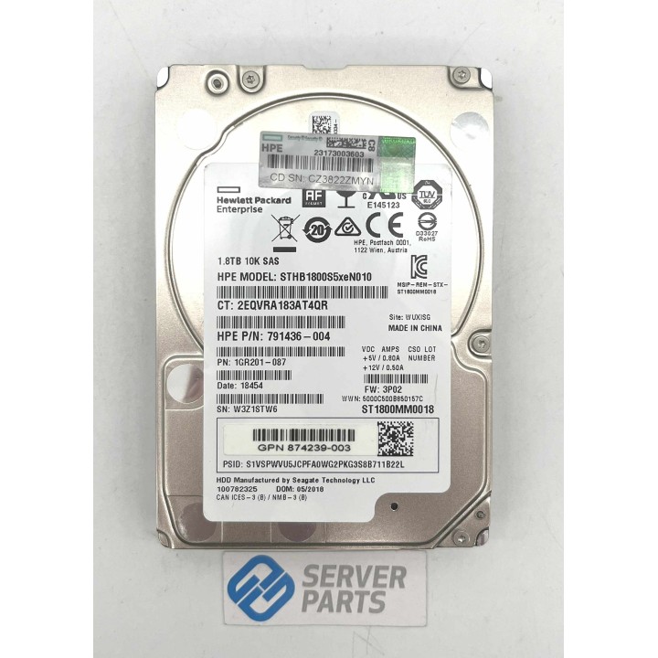 HPE 1.8TB 10K SAS 12G 2.5" 791436-004 utan vagga