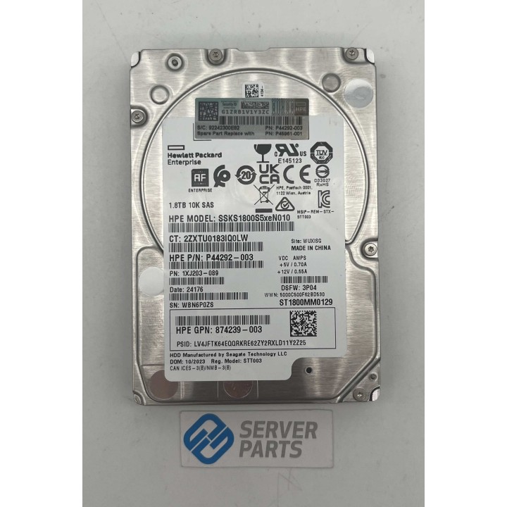 HPE 1.8TB 10K SAS 12G 2.5" P44292-003 utan vagga