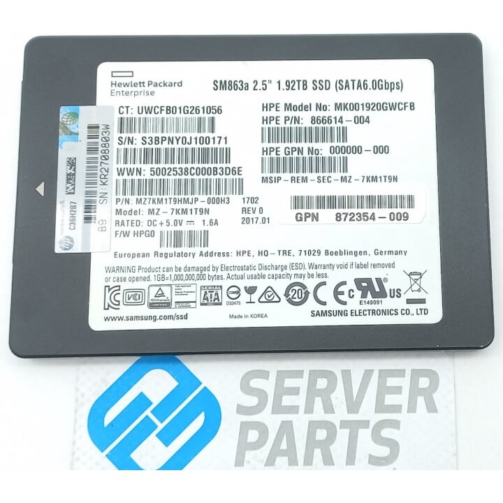 HP 1.92TB SSD SATA 6G 2.5" 866614-004 utan vagga