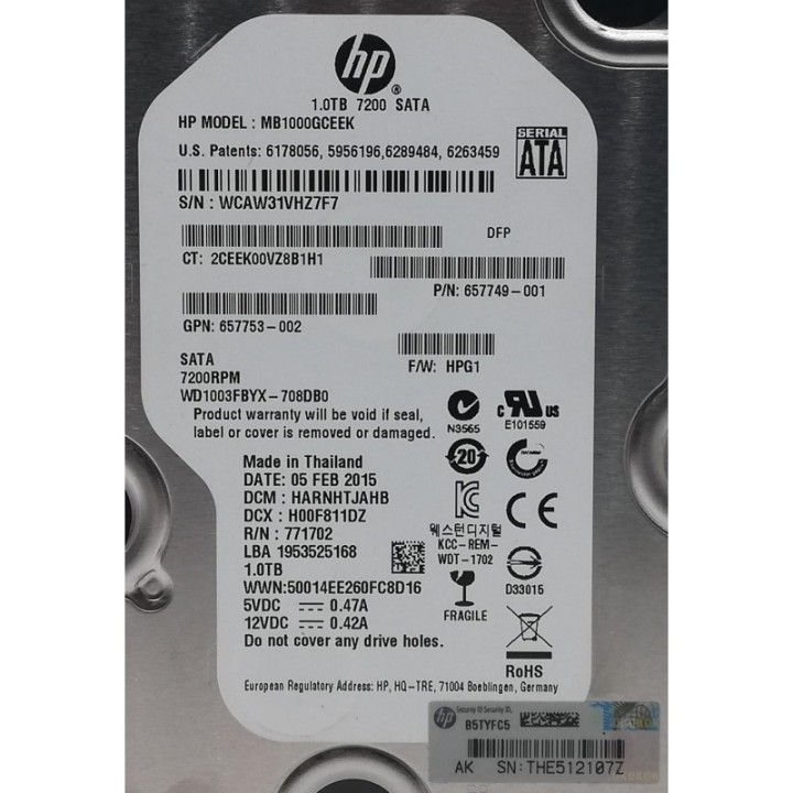 HP 1TB 7.2K SATA 6G LFF Gen8 Gen9 657739-001